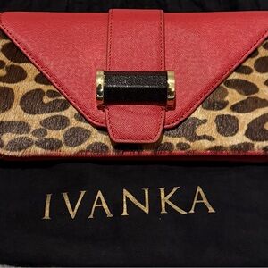 Ivanka Trump Red and Leopard Print Clutch